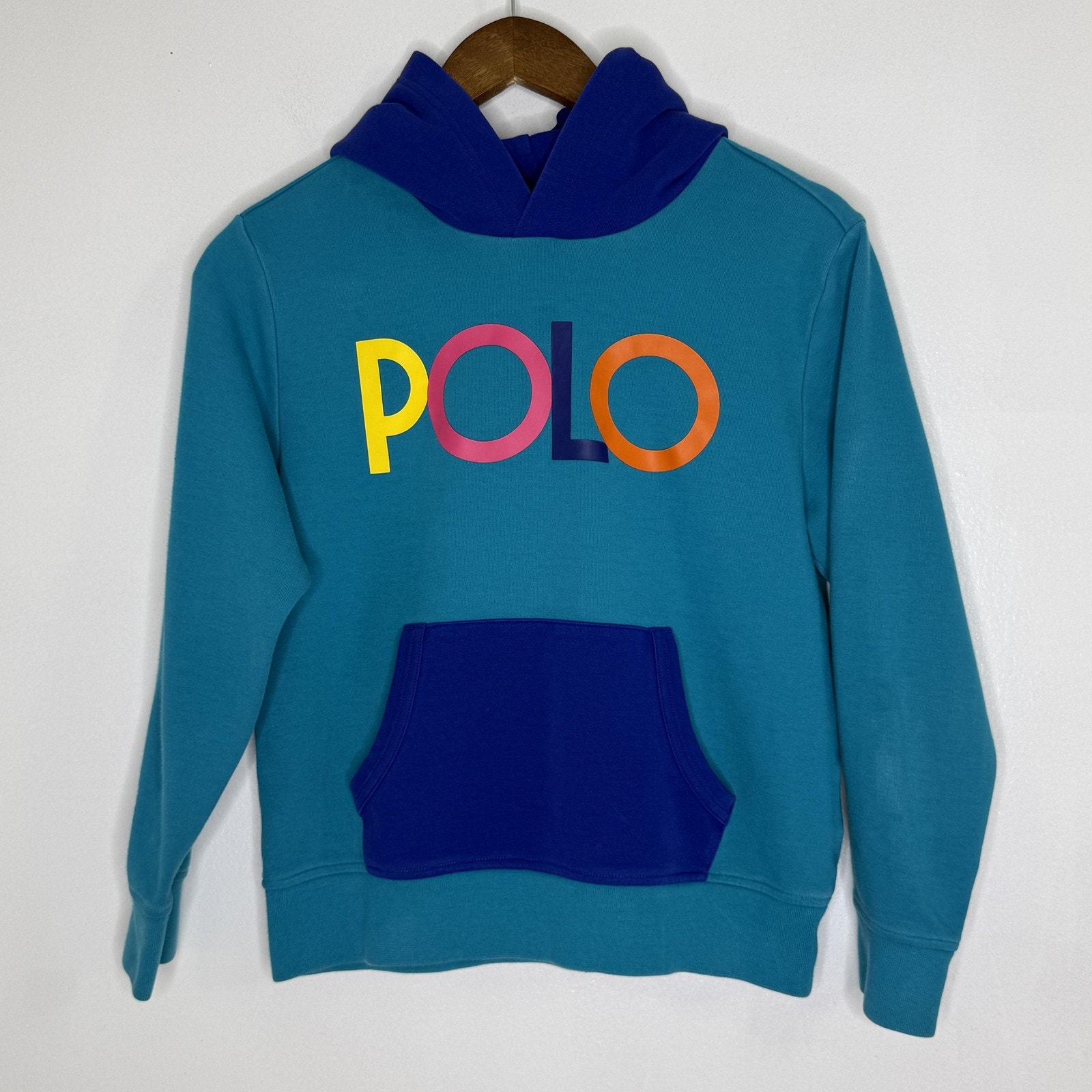 Polo Ralph Lauren Hoodie Sweatshirt Youth M 10-12 Blue Graphic Logo Fleece